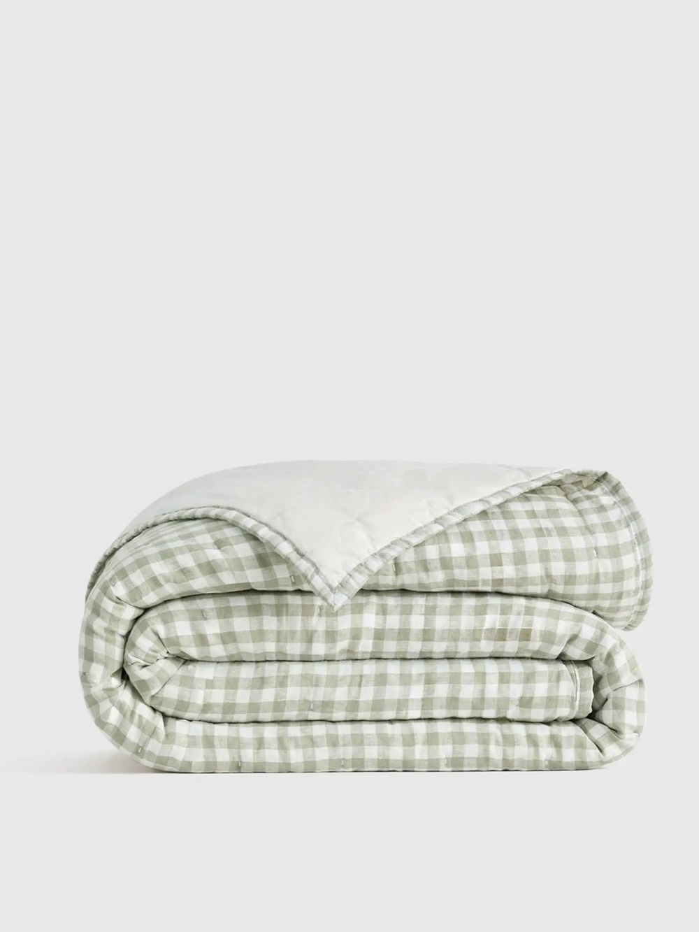 Quince European Linen Patterned Quilt - King/Cali King Color: Willowleaf Gingham